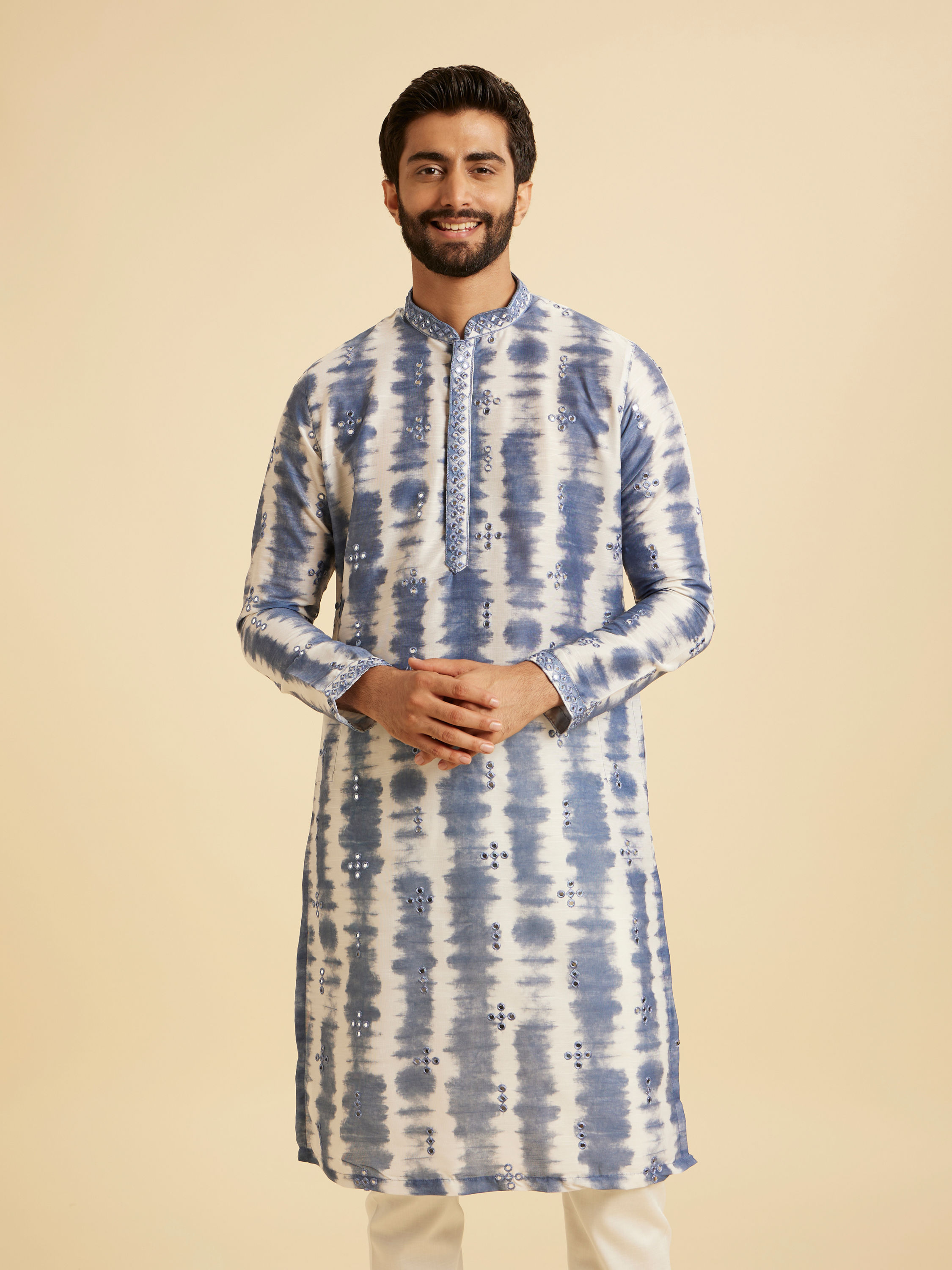 Manyavar Men Glorious Mid Blue Satin Kurta Pajama