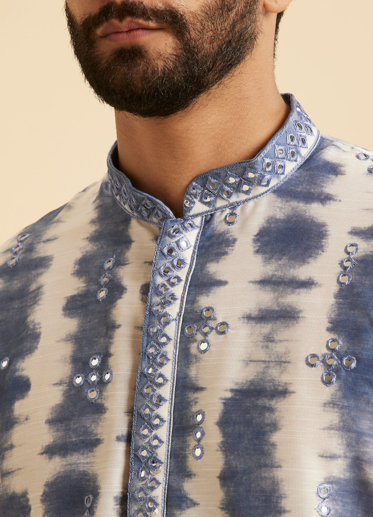 Manyavar Men Glorious Mid Blue Satin Kurta Pajama