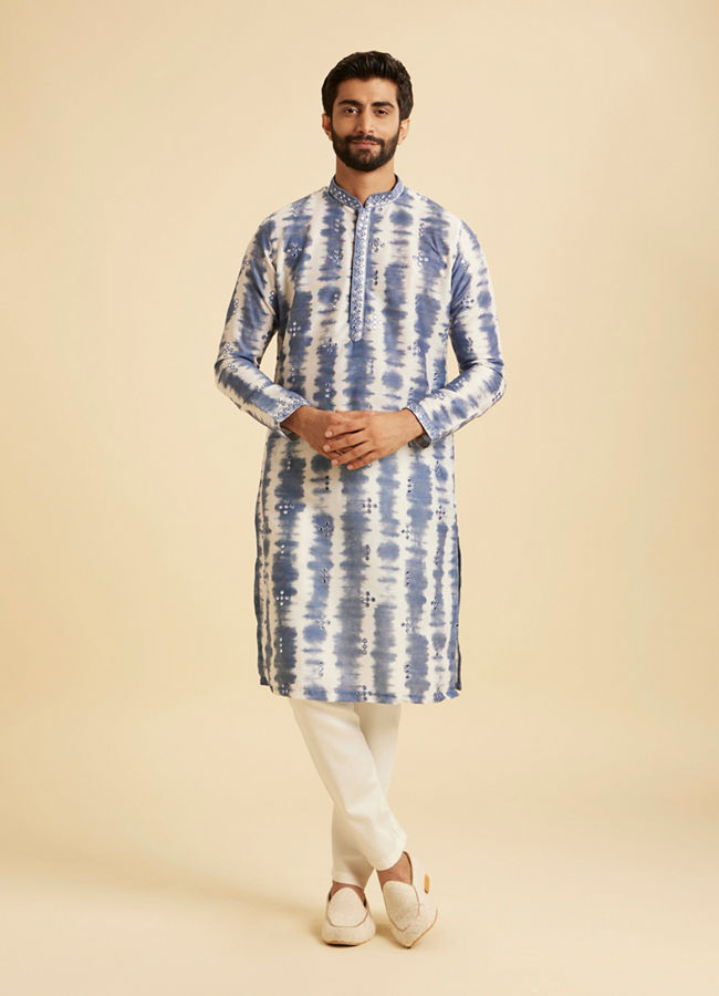 Manyavar Men Glorious Mid Blue Satin Kurta Pajama