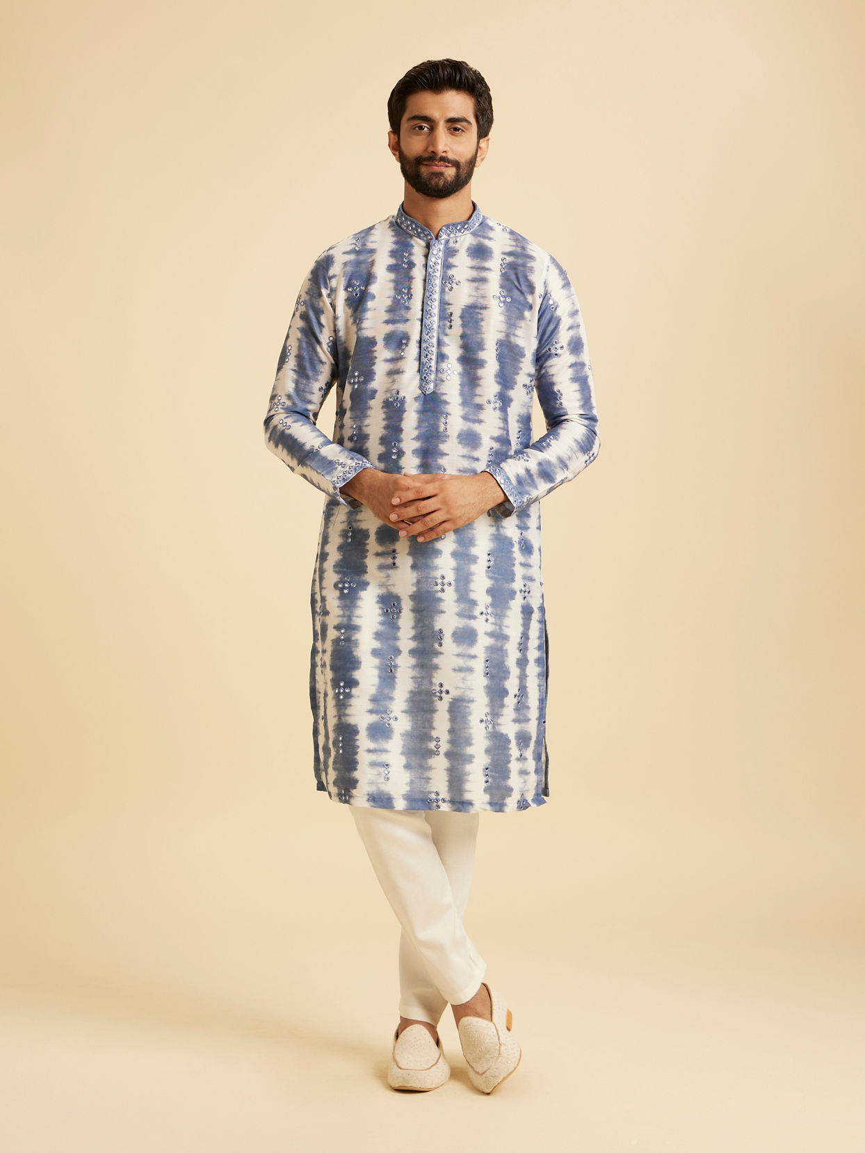 Manyavar Men Glorious Mid Blue Satin Kurta Pajama