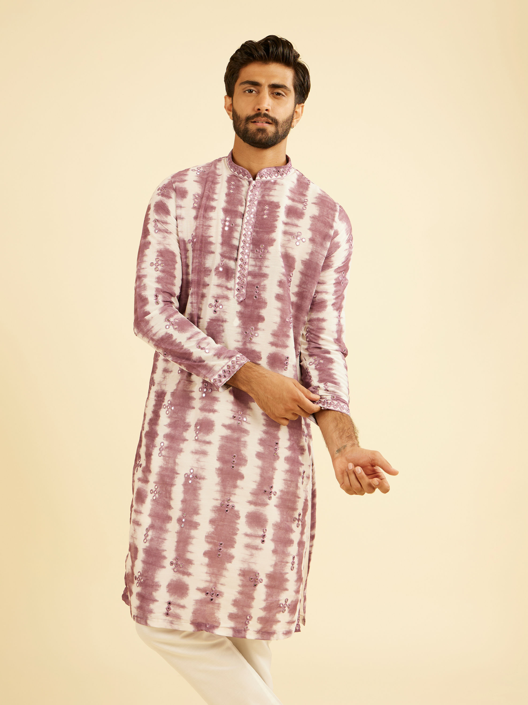 Manyavar Men Elegant Dusty Pink Kurta Pajama