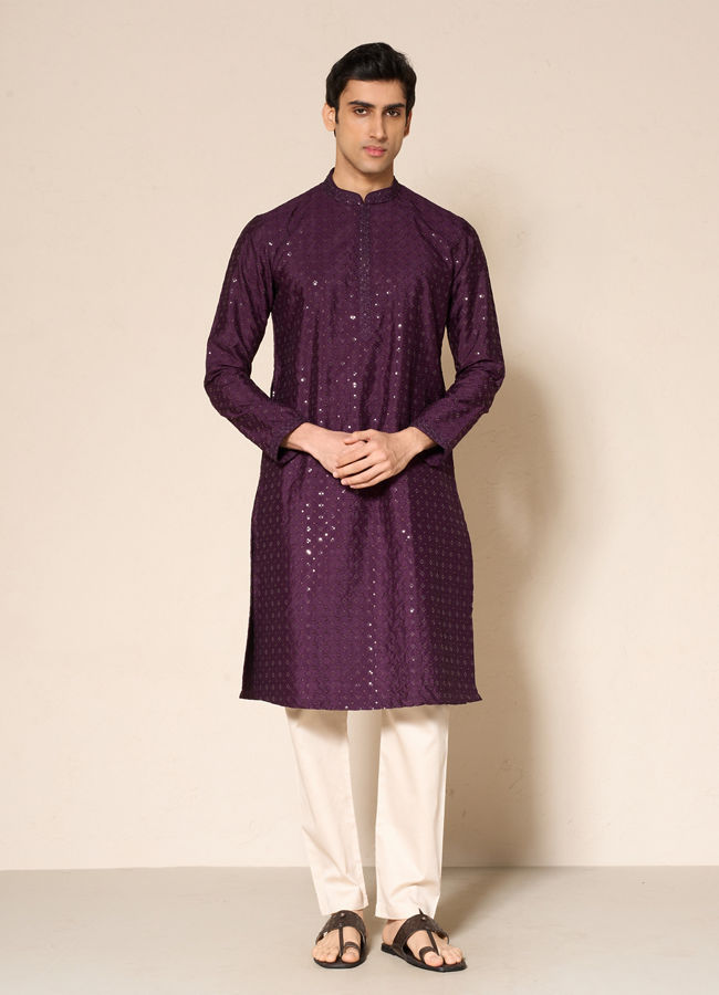 Manyavar Men Festive Wine Kurta Pajama Set