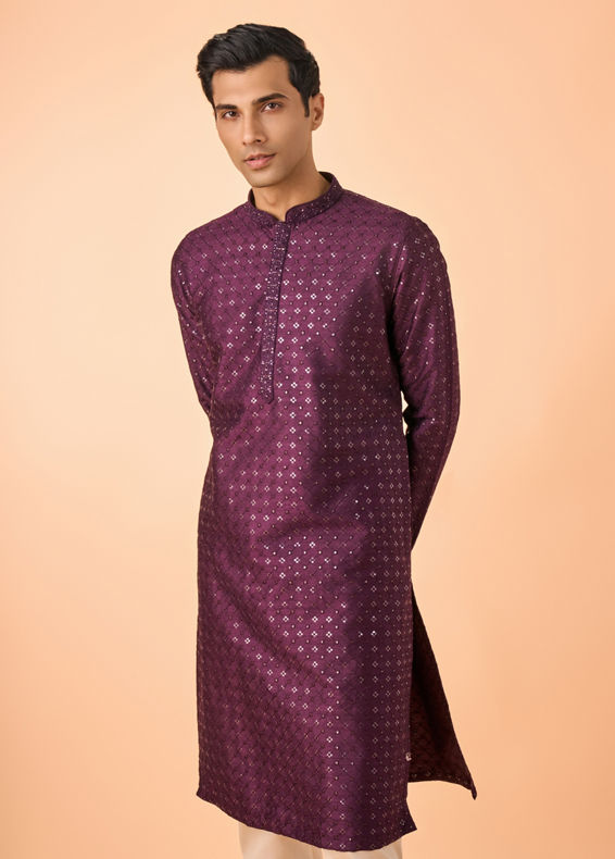 Manyavar Men Festive Wine Kurta Pajama Set