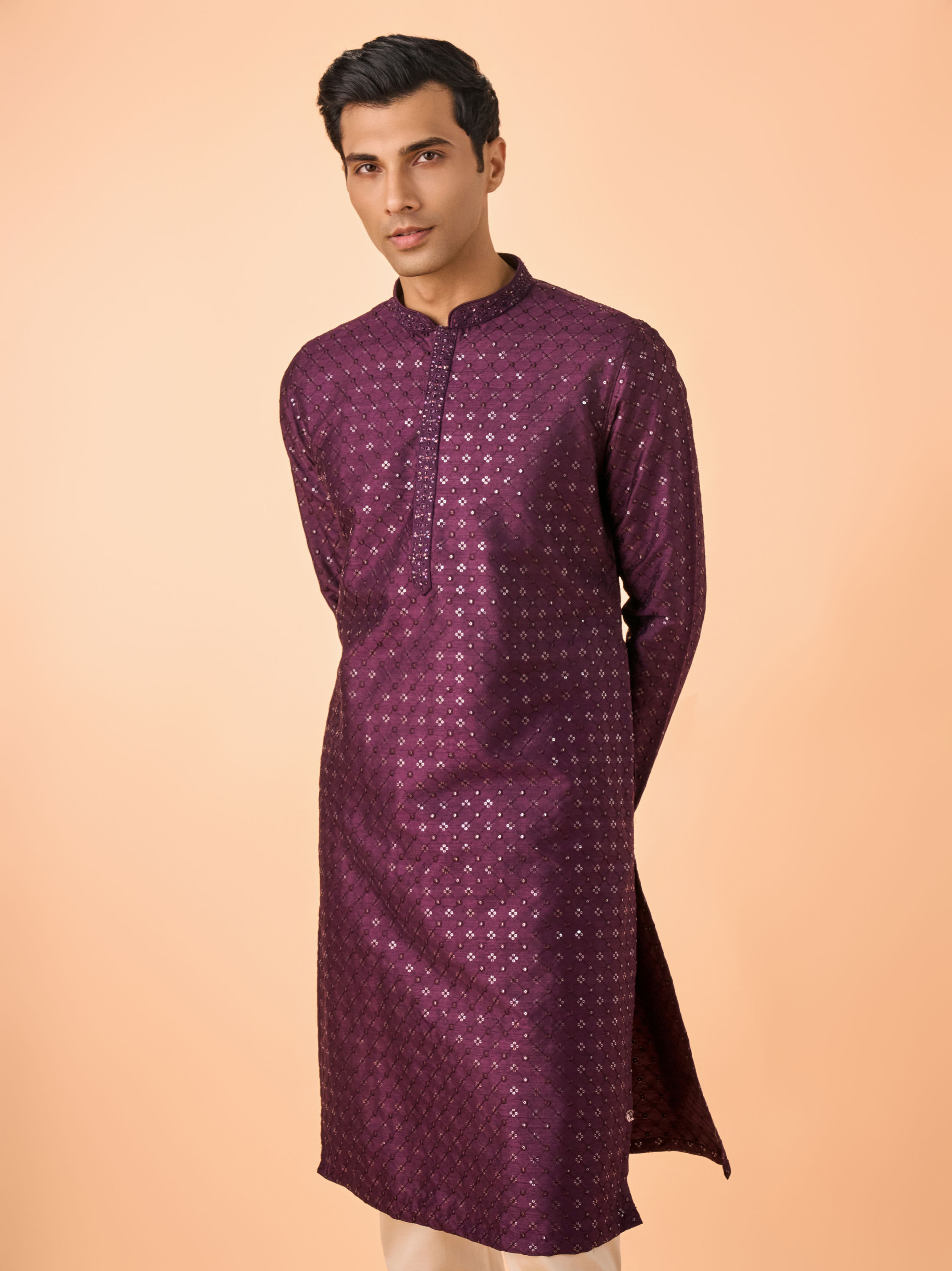 Manyavar Men Festive Wine Kurta Pajama Set