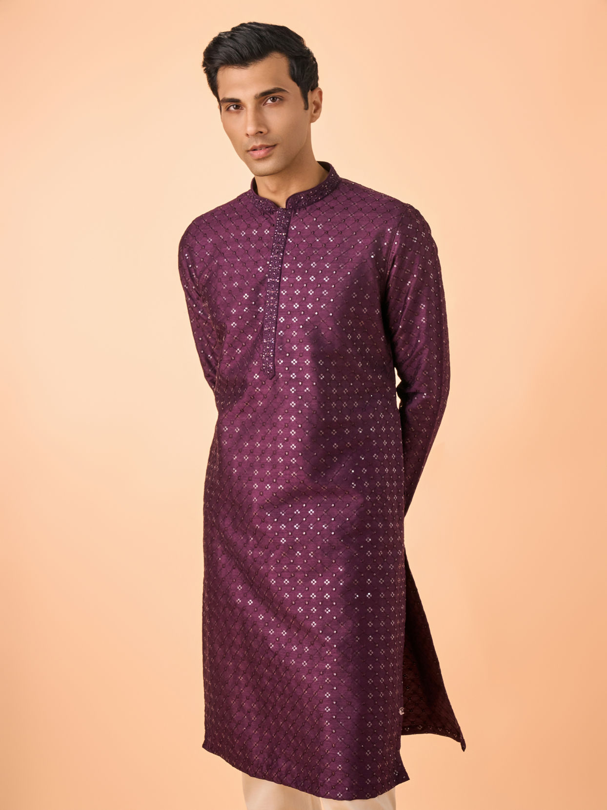 Manyavar Men Festive Wine Kurta Pajama Set