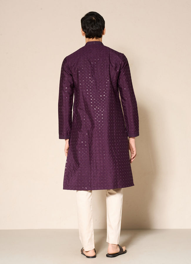 Manyavar Men Festive Wine Kurta Pajama Set