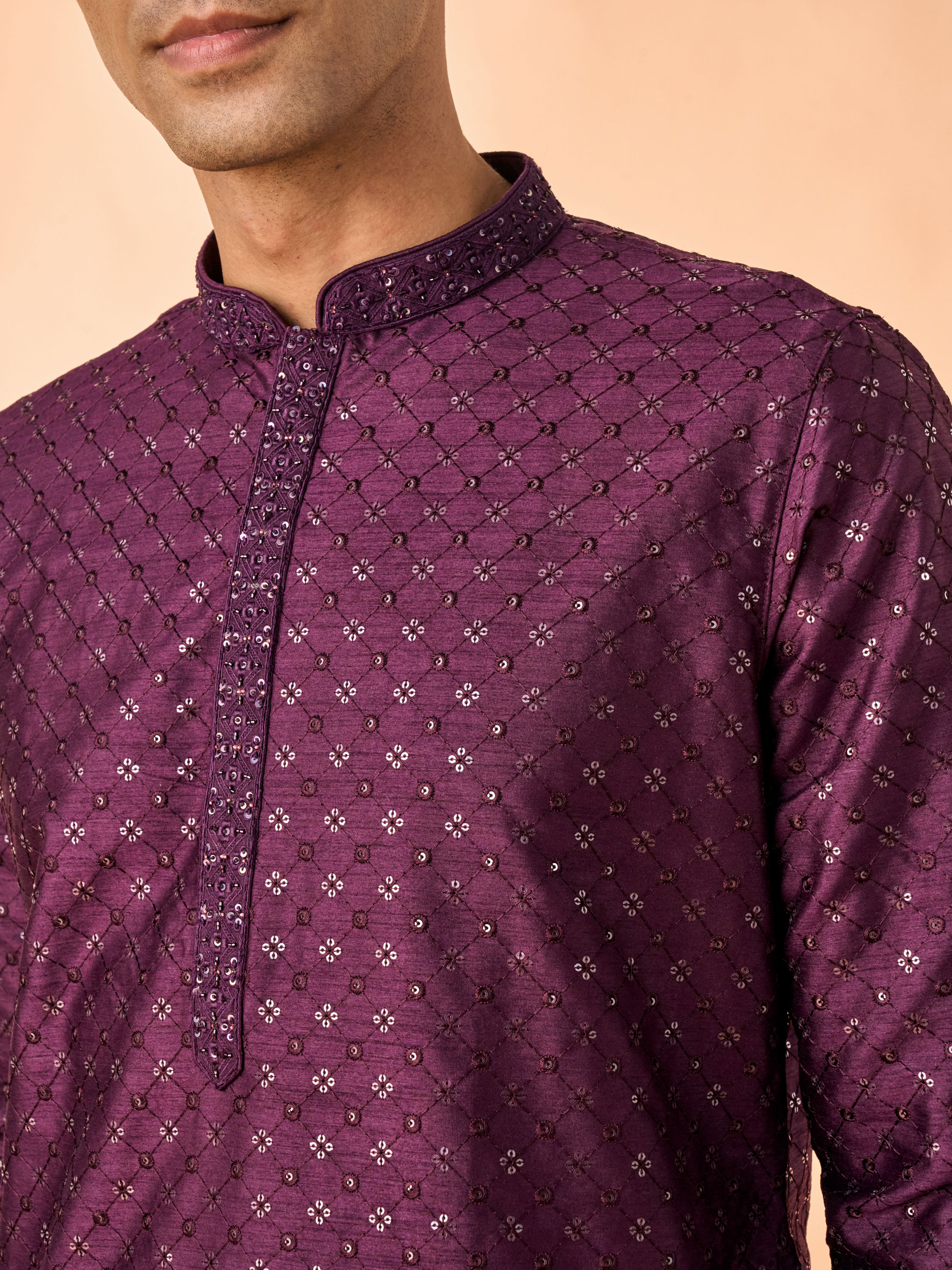 Manyavar Men Festive Wine Kurta Pajama Set