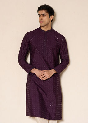 Manyavar Men Festive Wine Kurta Pajama Set