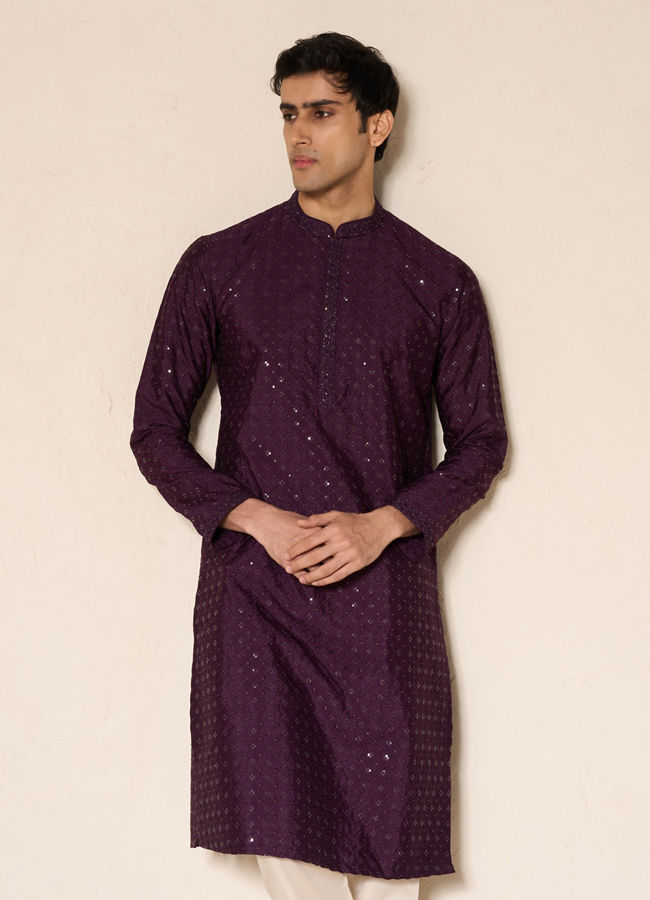 Manyavar Men Festive Wine Kurta Pajama Set