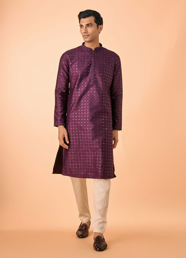 Manyavar Men Festive Wine Kurta Pajama Set