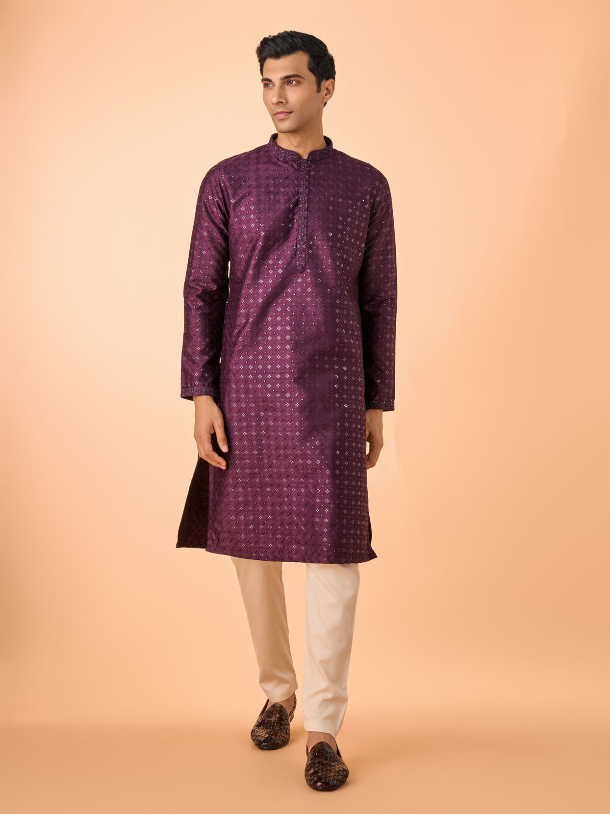 Manyavar Men Festive Wine Kurta Pajama Set