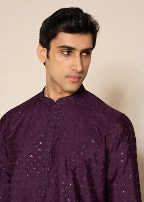 Manyavar Men Festive Wine Kurta Pajama Set