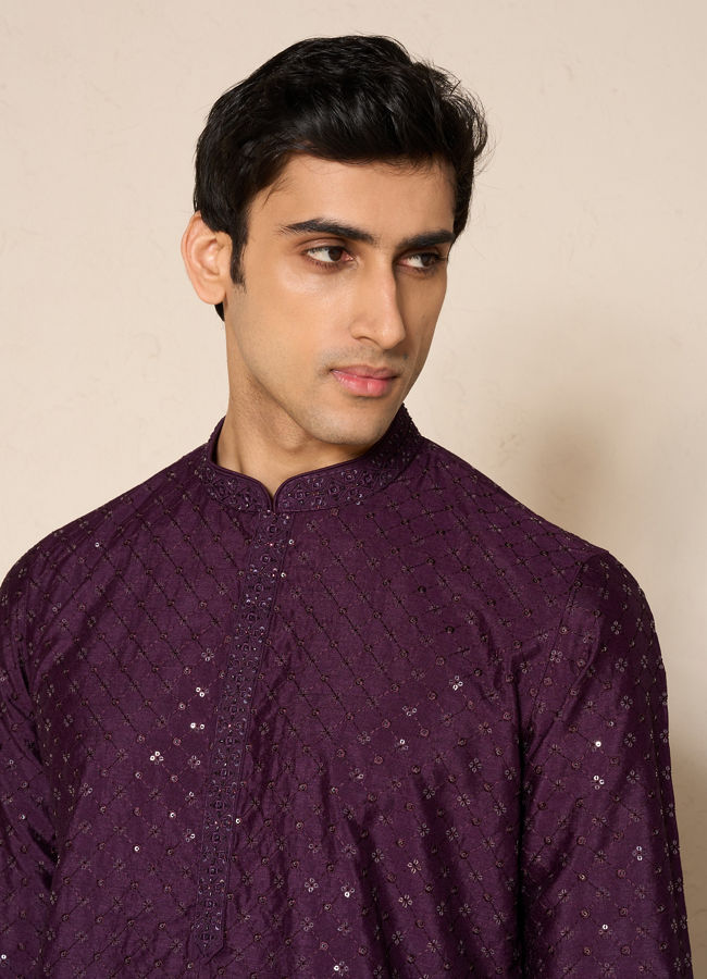 Manyavar Men Festive Wine Kurta Pajama Set