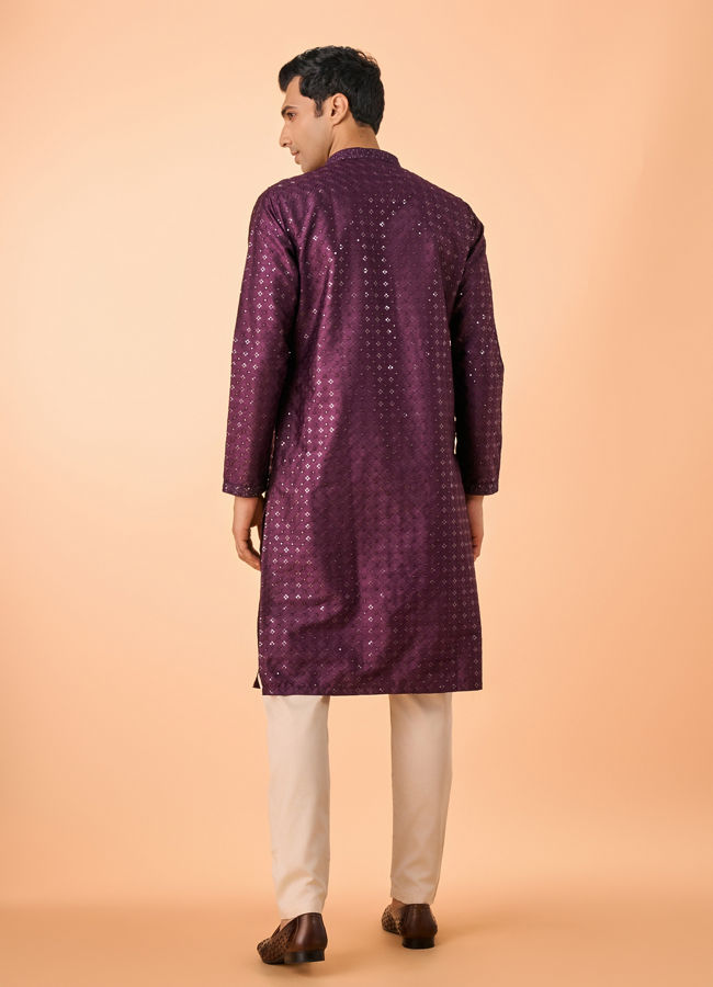 Manyavar Men Festive Wine Kurta Pajama Set