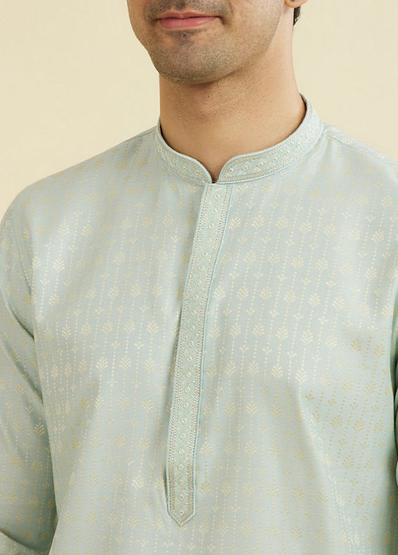 Manyavar Men Elegant Light Blue Ensemble Kurta Pajama