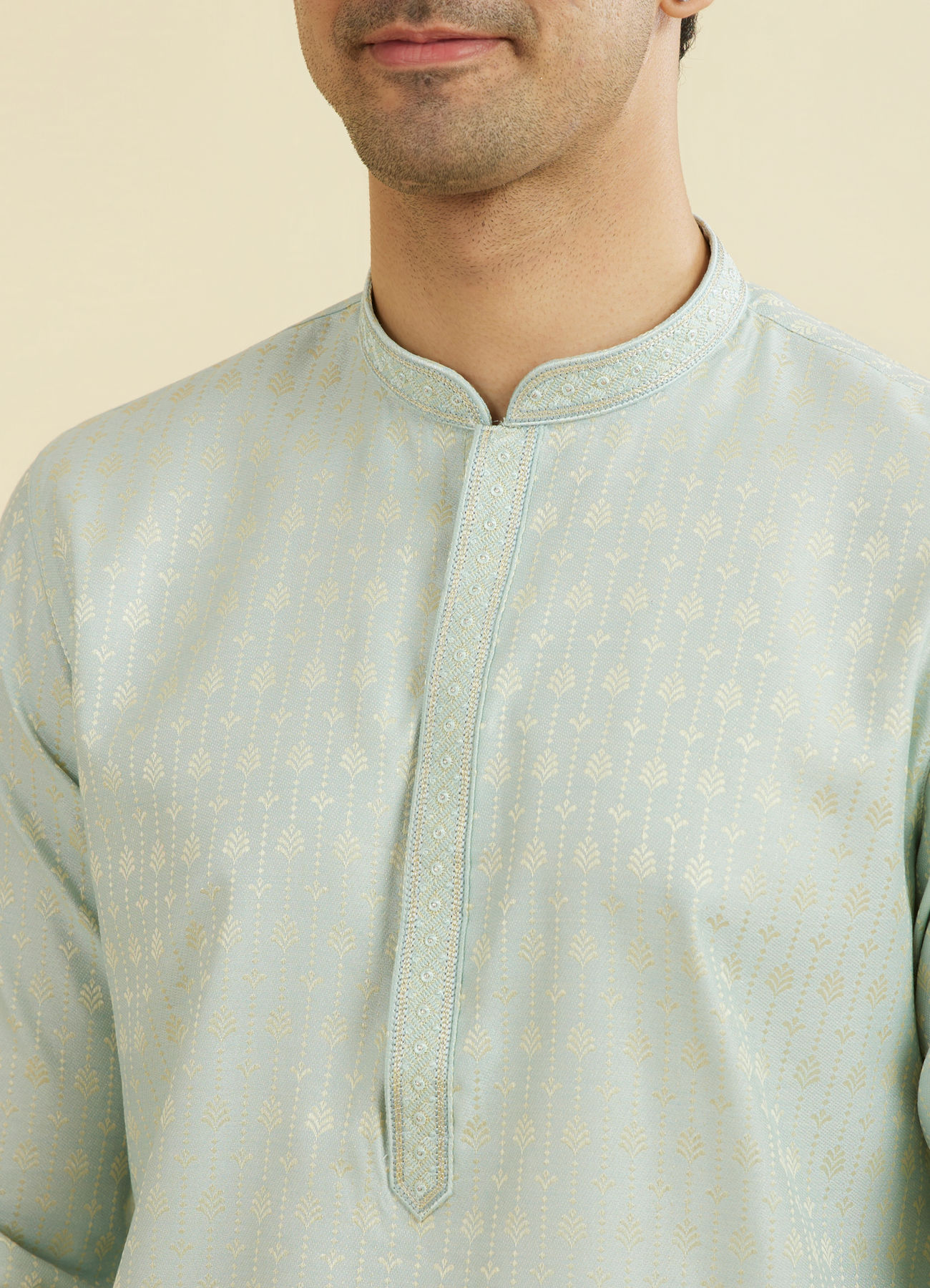 Manyavar Men Elegant Light Blue Ensemble Kurta Pajama