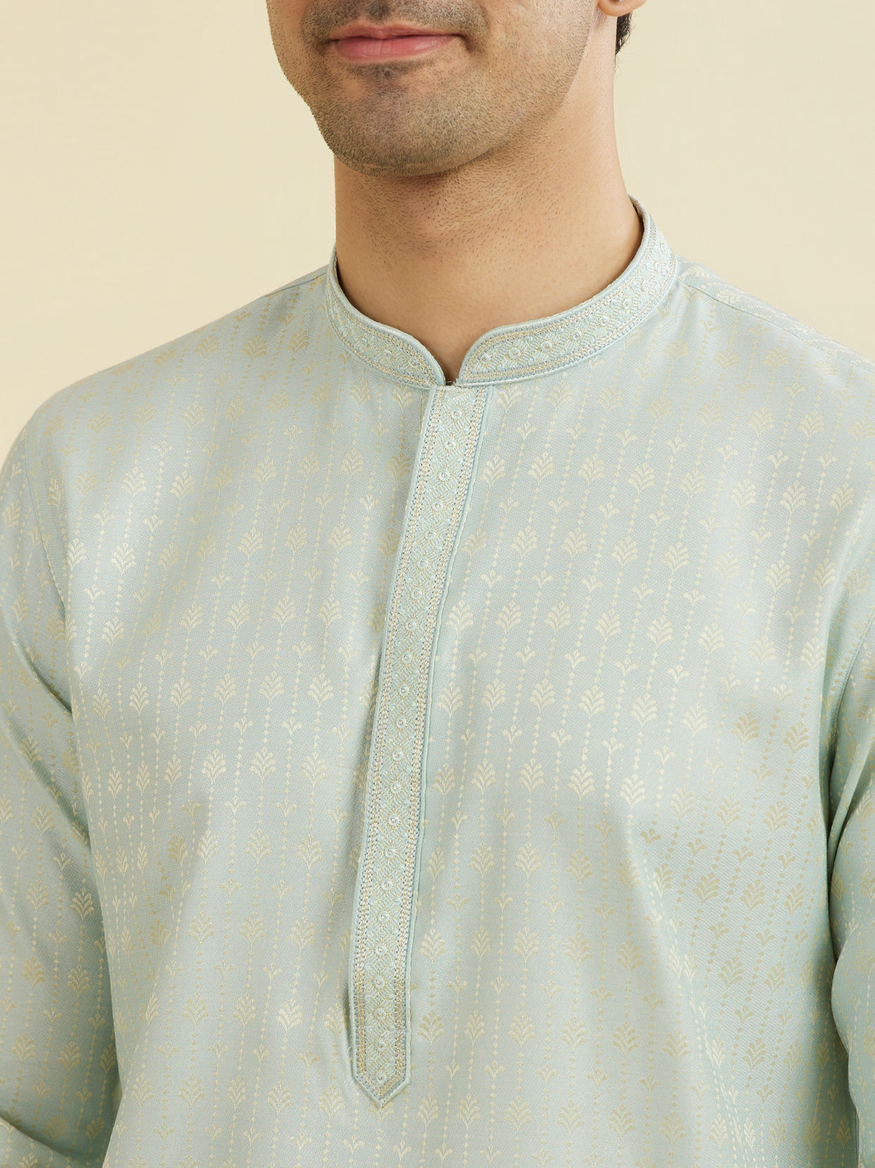 Manyavar Men Elegant Light Blue Ensemble Kurta Pajama