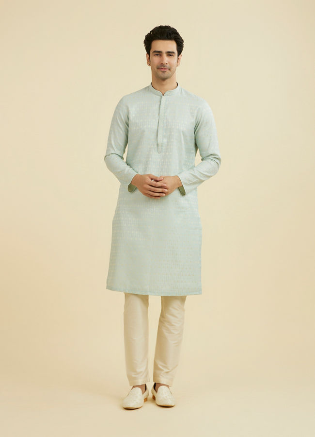 Manyavar Men Elegant Light Blue Ensemble Kurta Pajama