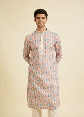 Manyavar Men Creamy Elegance Kurta Pajama