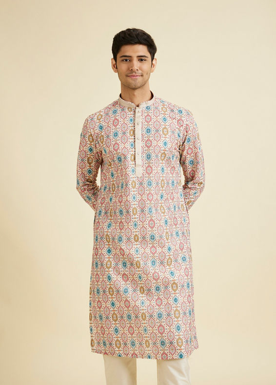 Manyavar Men Creamy Elegance Kurta Pajama