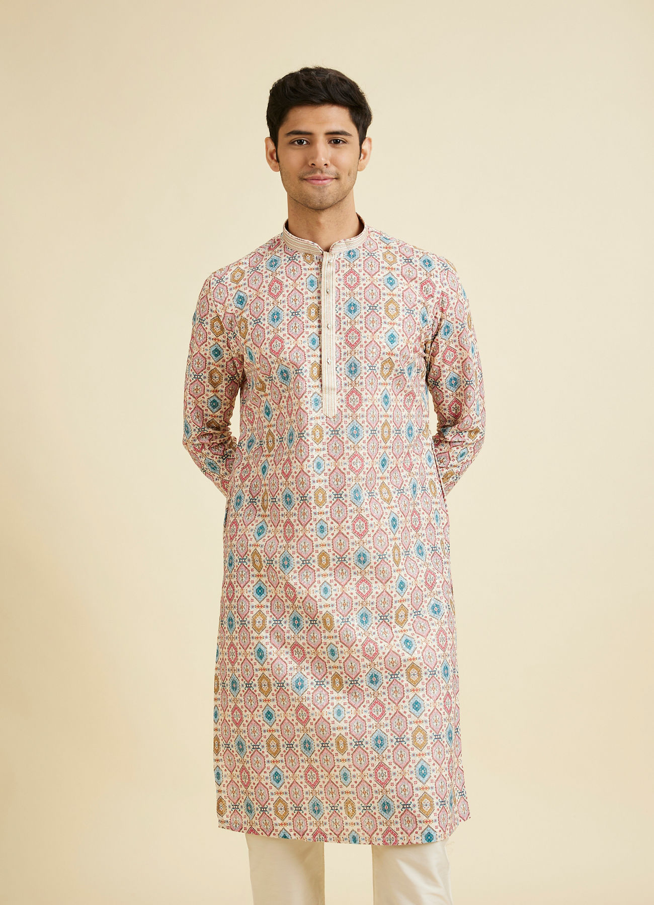 Manyavar Men Creamy Elegance Kurta Pajama