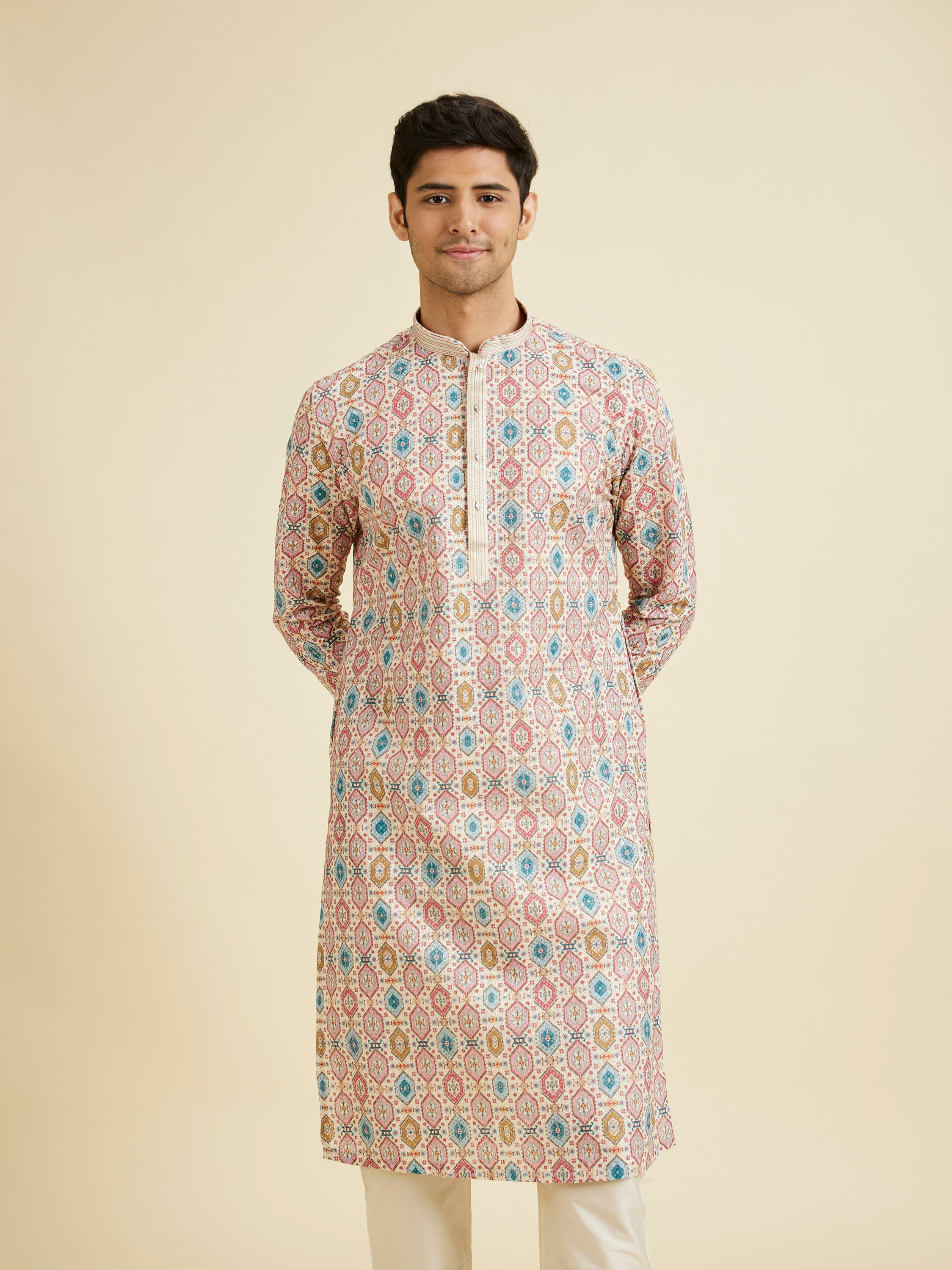 Manyavar Men Creamy Elegance Kurta Pajama
