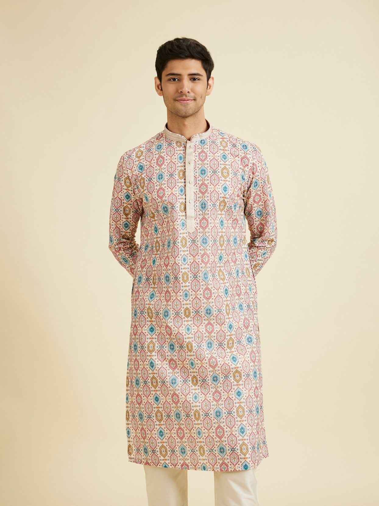 Manyavar Men Creamy Elegance Kurta Pajama