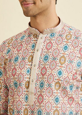 Manyavar Men Creamy Elegance Kurta Pajama