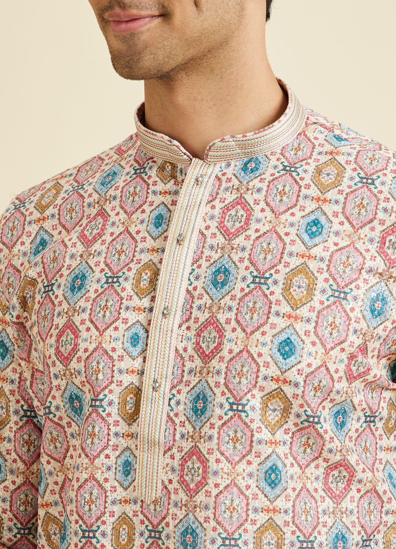 Manyavar Men Creamy Elegance Kurta Pajama