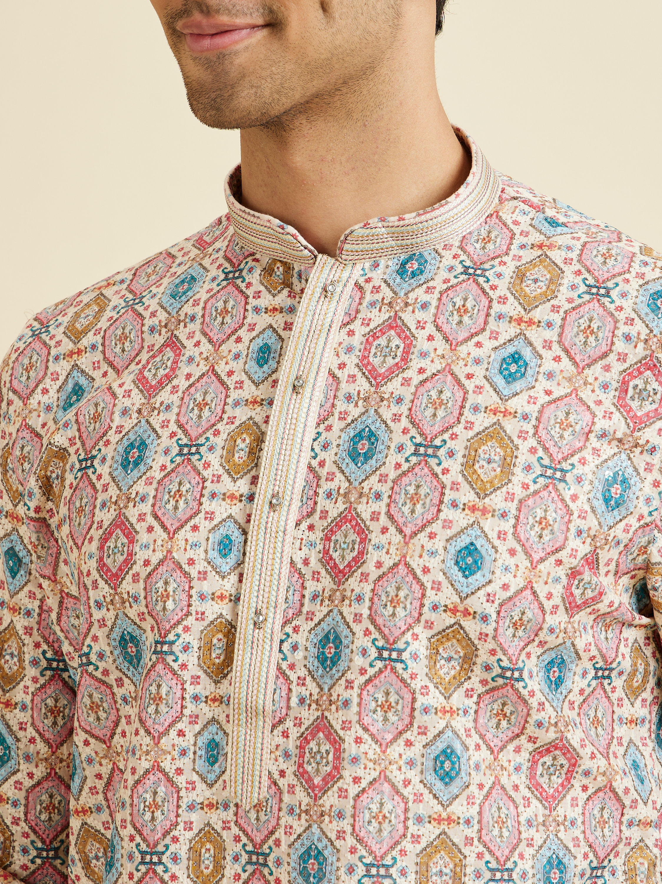 Manyavar Men Creamy Elegance Kurta Pajama