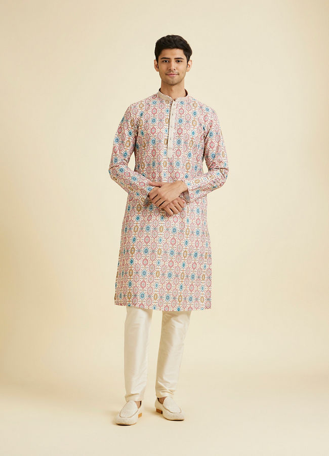 Manyavar Men Creamy Elegance Kurta Pajama