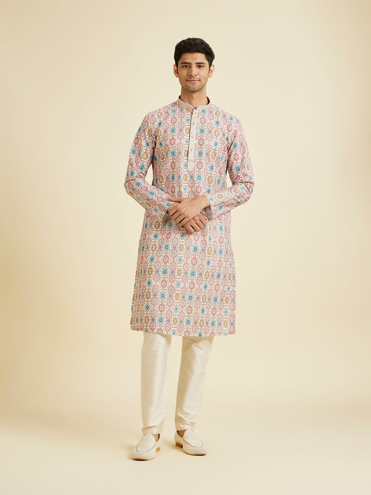 Manyavar Men Creamy Elegance Kurta Pajama