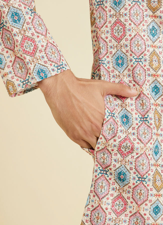 Manyavar Men Creamy Elegance Kurta Pajama