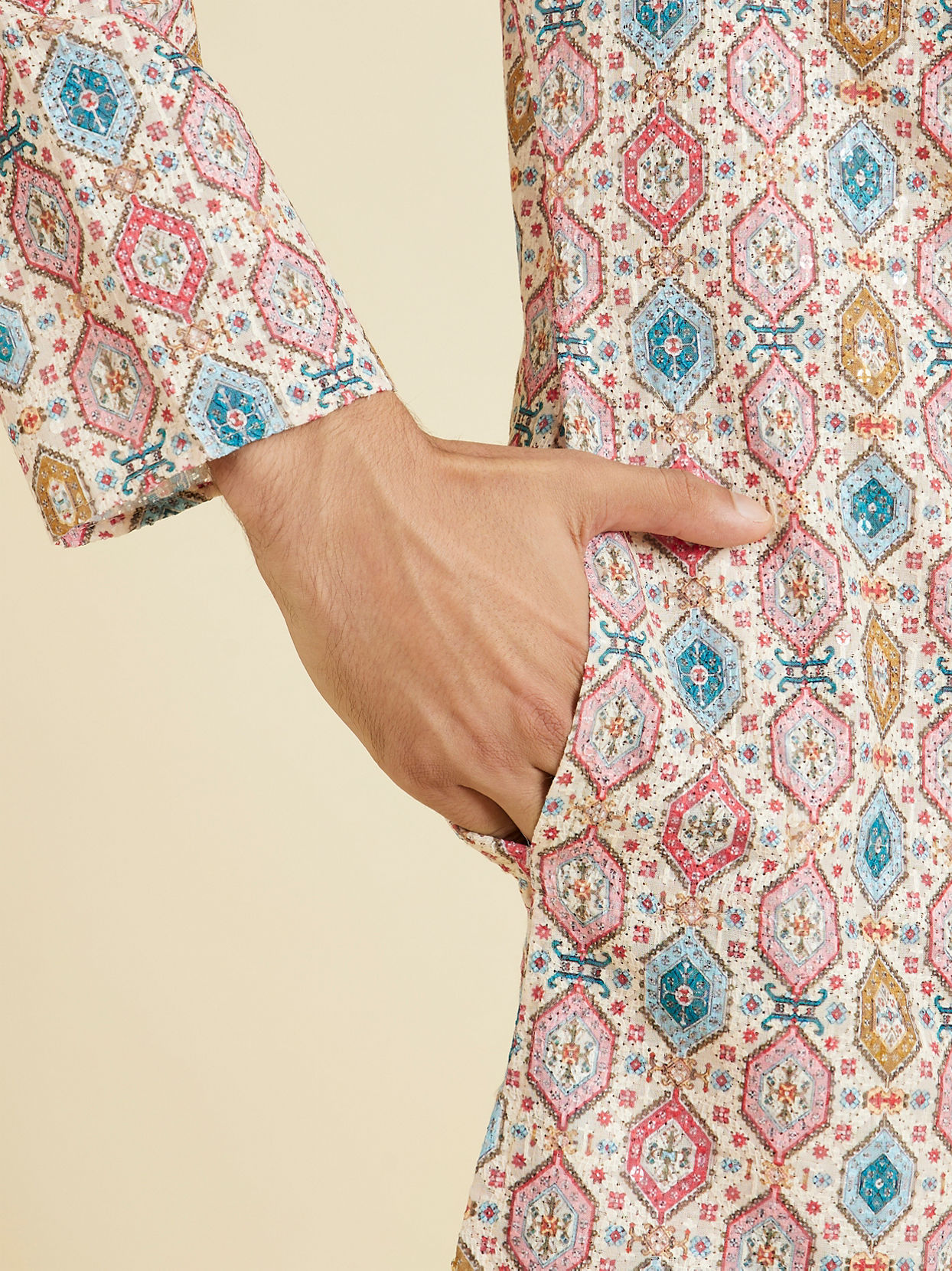 Manyavar Men Creamy Elegance Kurta Pajama