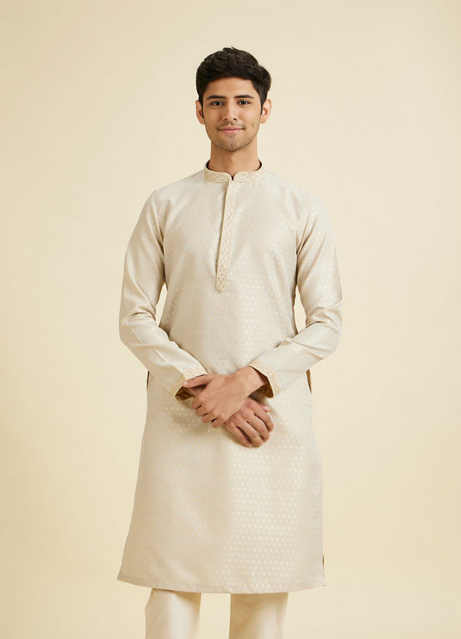 Manyavar Men Beige Brocade Elegance Kurta Pajama