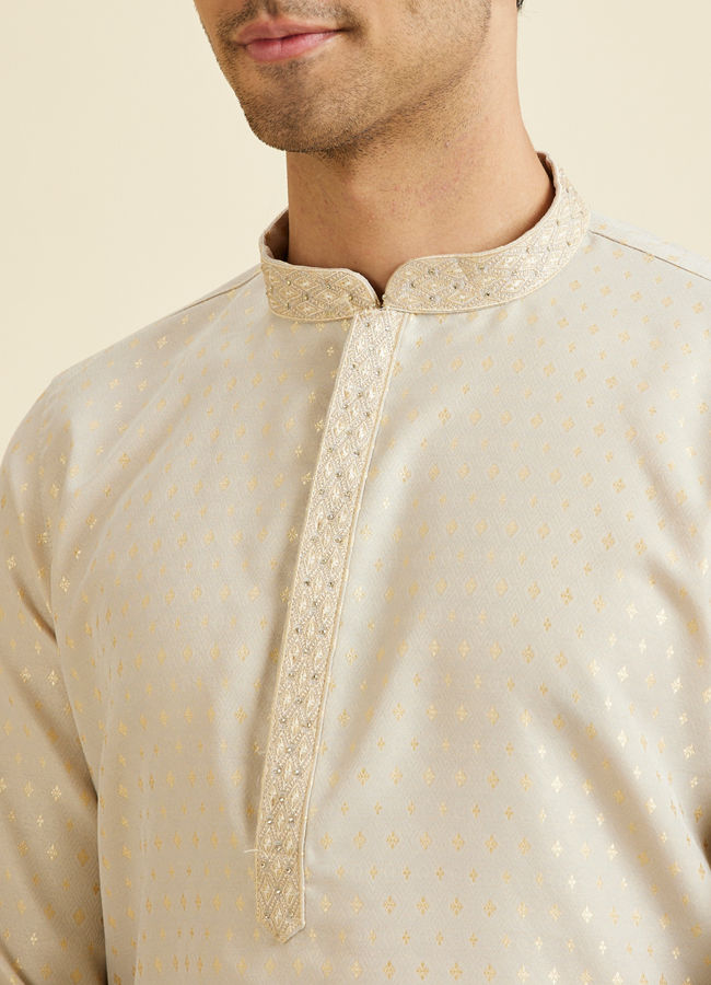 Manyavar Men Beige Brocade Elegance Kurta Pajama