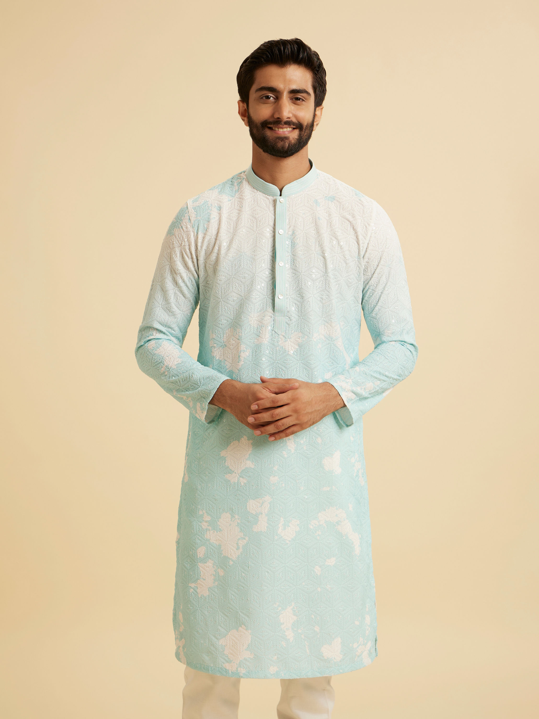 Manyavar Men Aqua Elegance Cotton Kurta Pajama