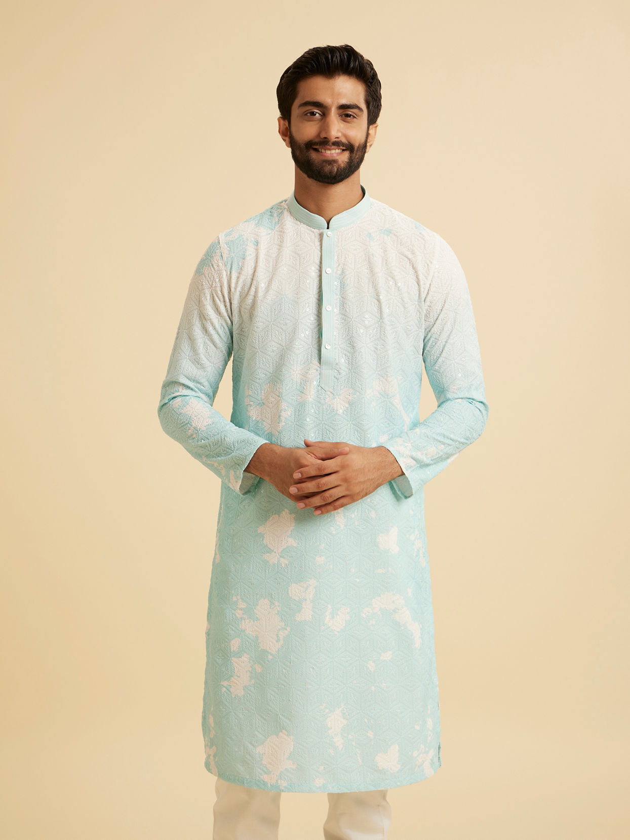 Manyavar Men Aqua Elegance Cotton Kurta Pajama
