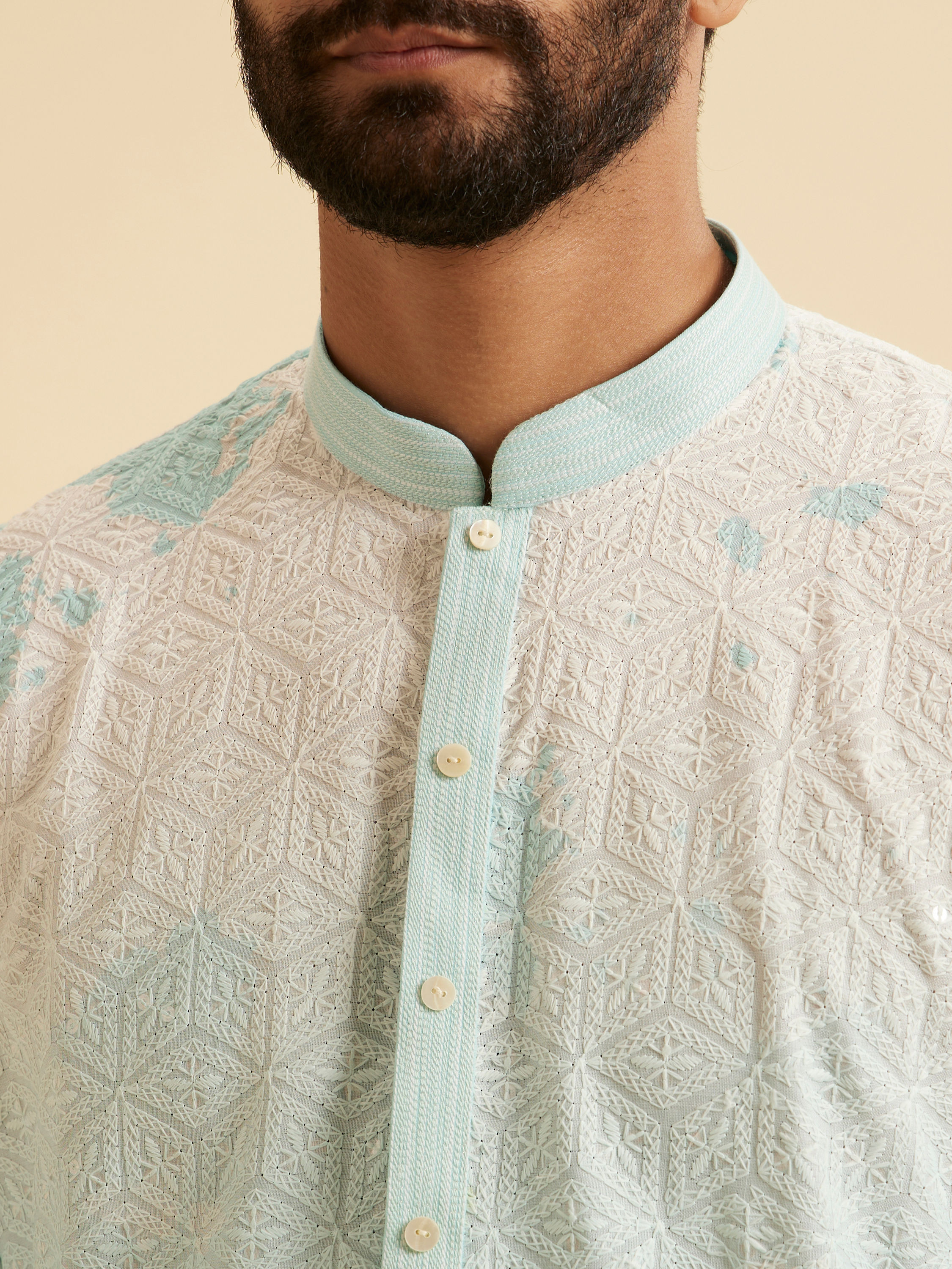 Manyavar Men Aqua Elegance Cotton Kurta Pajama
