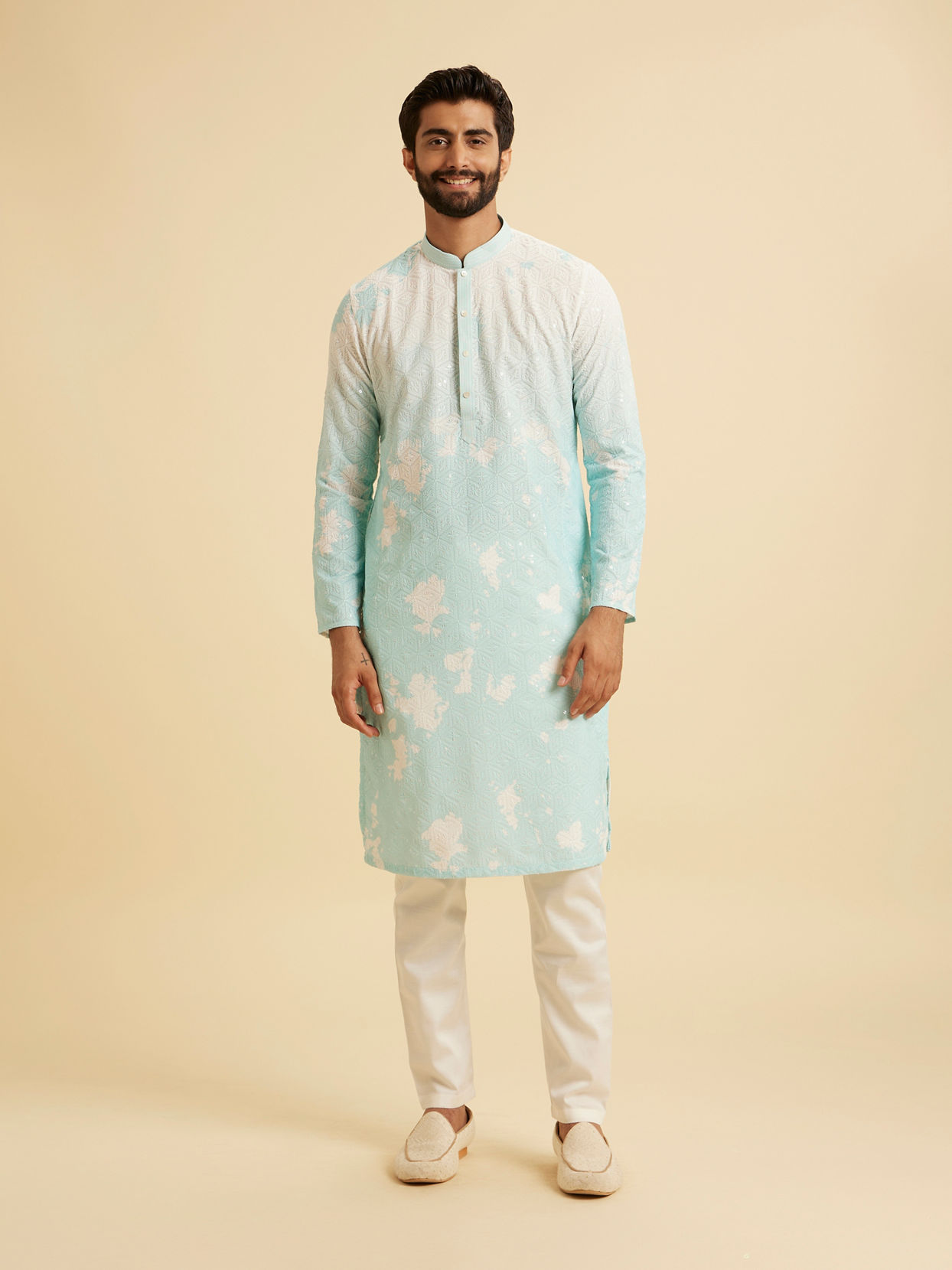 Manyavar Men Aqua Elegance Cotton Kurta Pajama