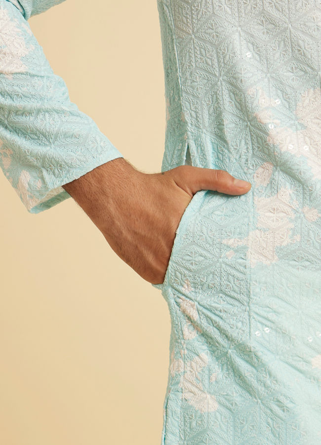 Manyavar Men Aqua Elegance Cotton Kurta Pajama