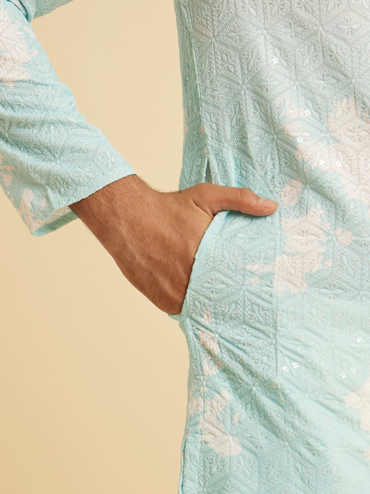 Manyavar Men Aqua Elegance Cotton Kurta Pajama