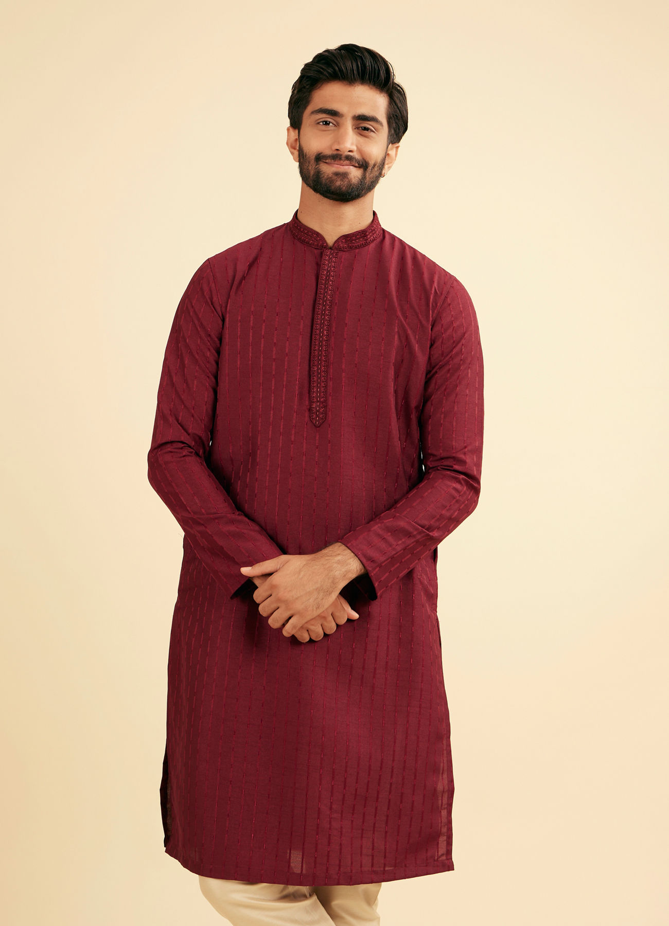 Manyavar Men Maroon Majestic Bliss Kurta Pajama