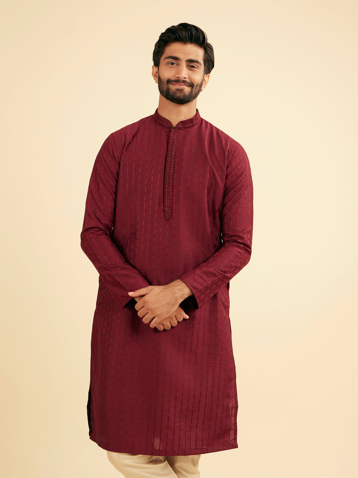 Manyavar Men Maroon Majestic Bliss Kurta Pajama