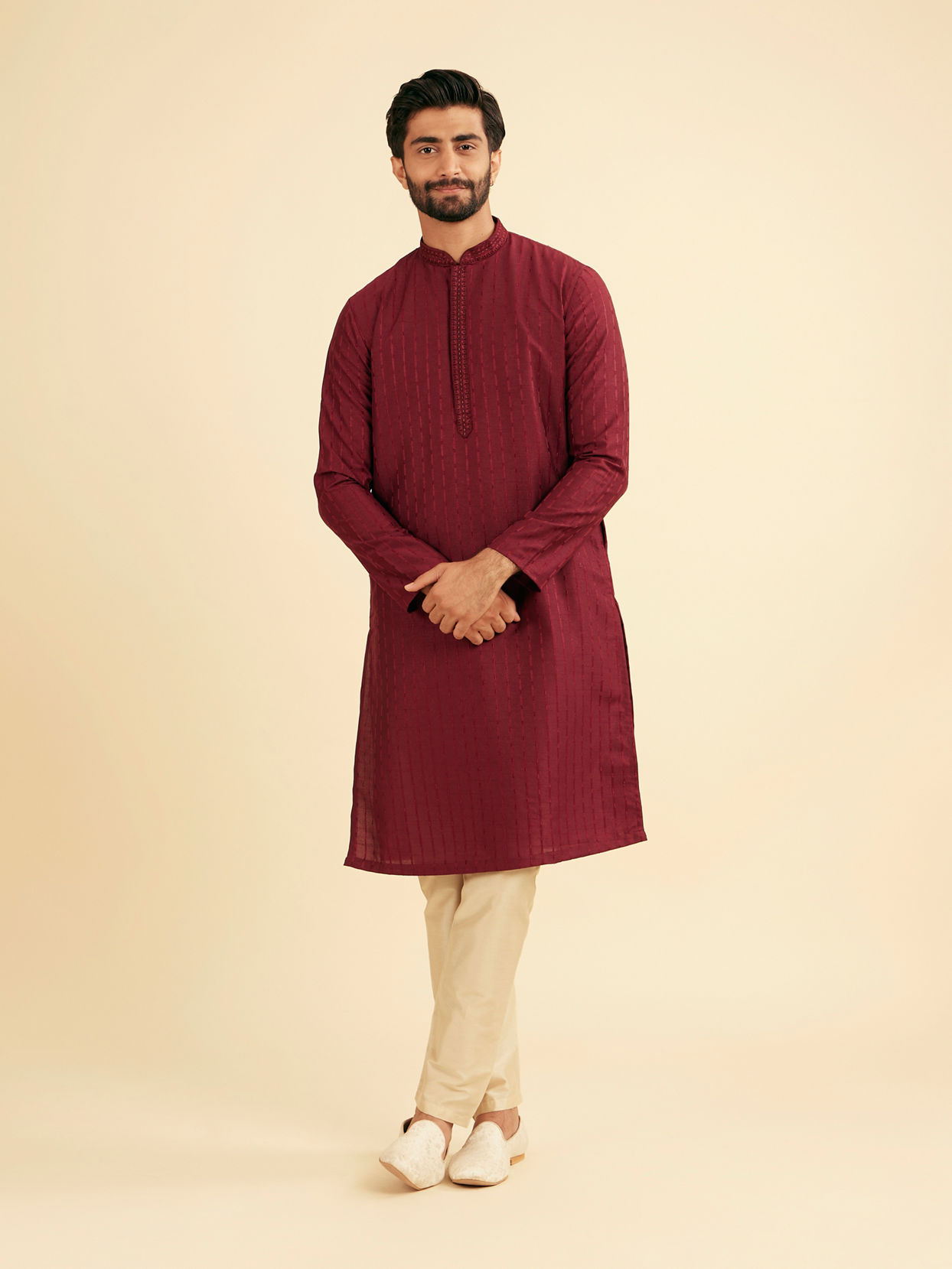 Manyavar Men Maroon Majestic Bliss Kurta Pajama