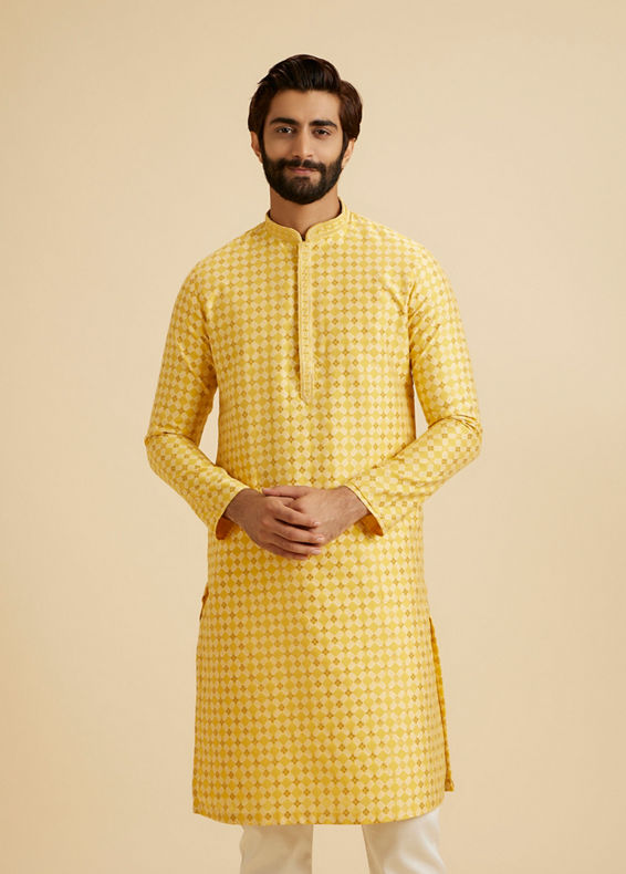 Manyavar Men Mustard Elegance Kurta Pajama