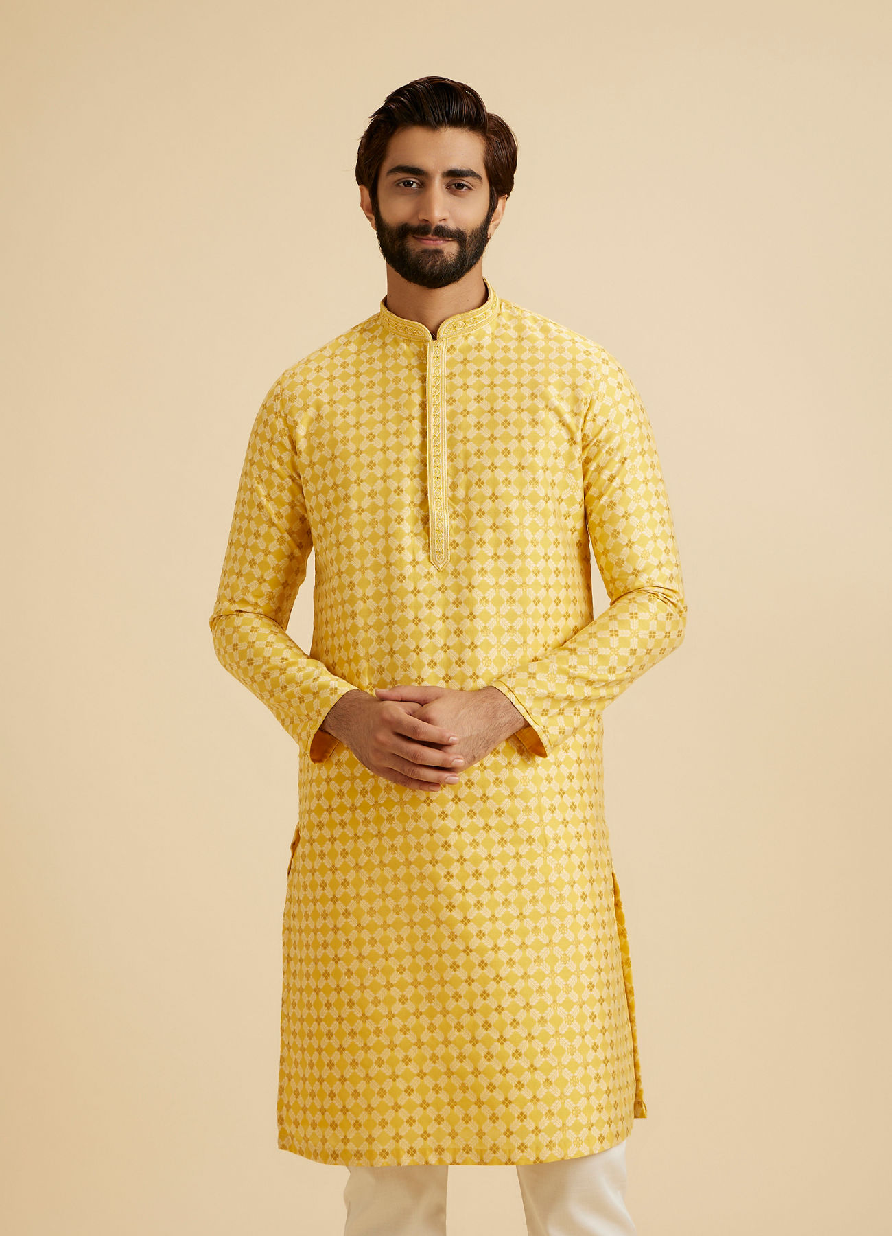 Manyavar Men Mustard Elegance Kurta Pajama