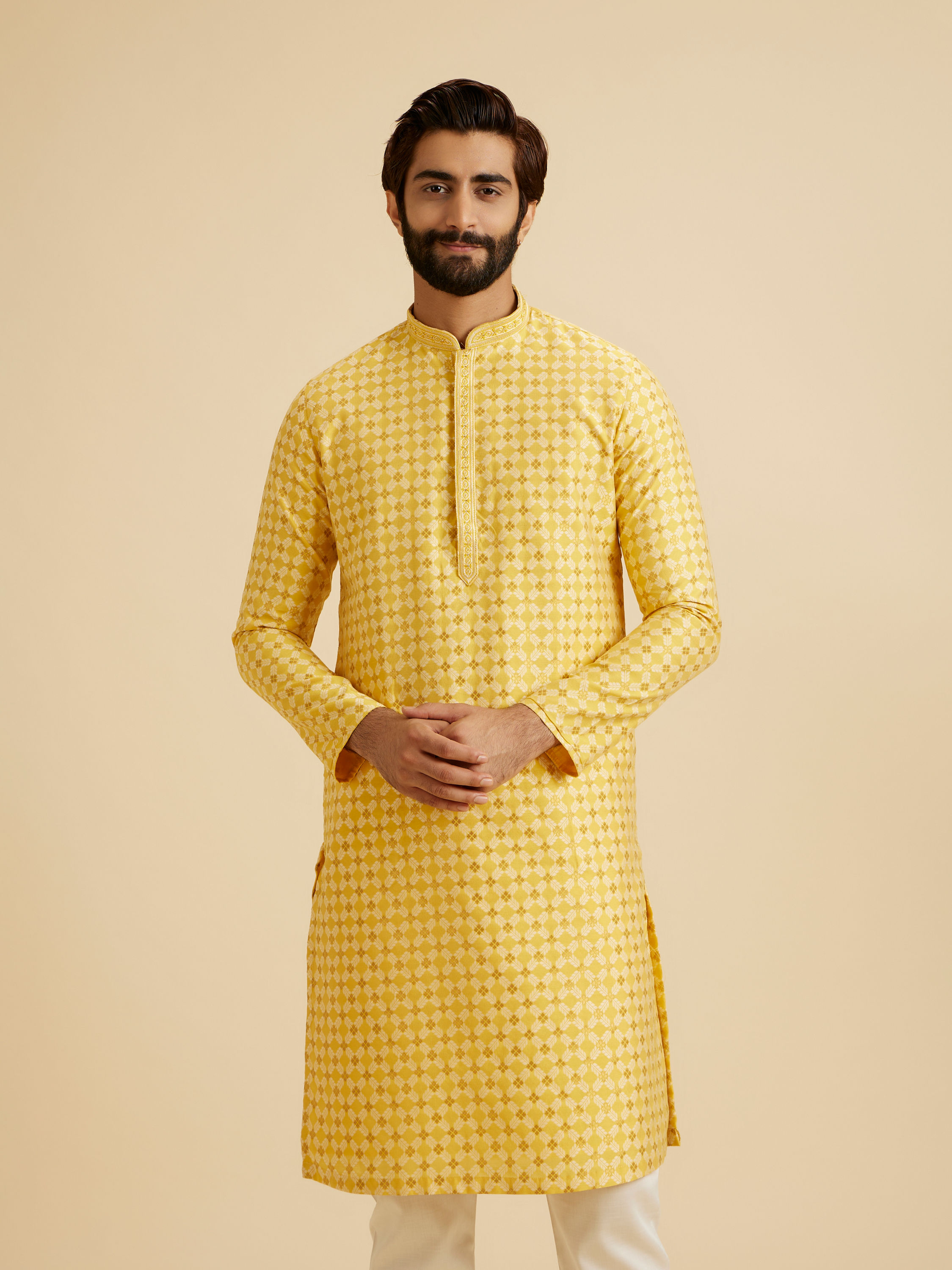 Manyavar Men Mustard Elegance Kurta Pajama