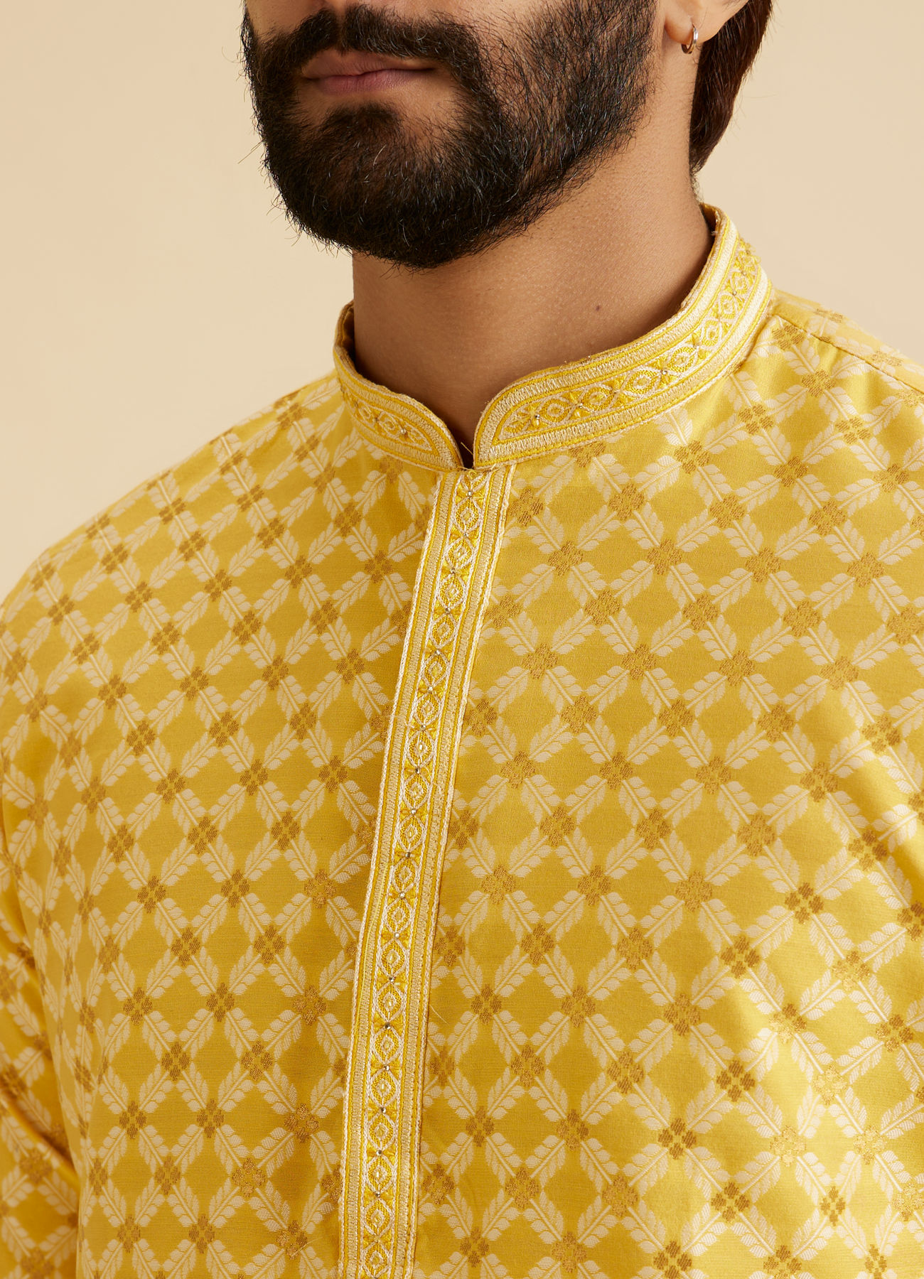 Manyavar Men Mustard Elegance Kurta Pajama