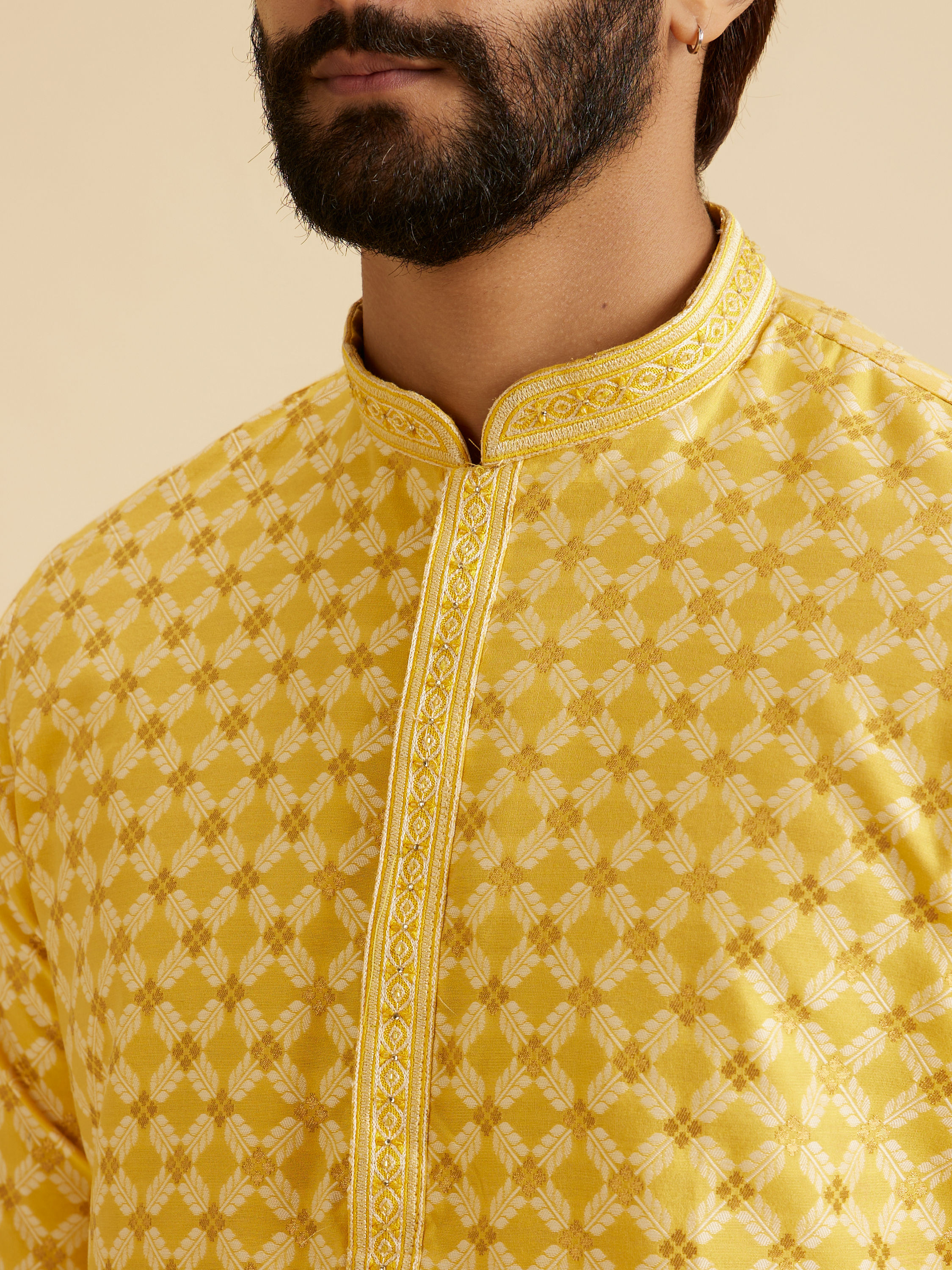 Manyavar Men Mustard Elegance Kurta Pajama